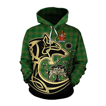 Wilde Irish Tartan Cotton Hoodie with Coat of Arms Celtic Wolf Style