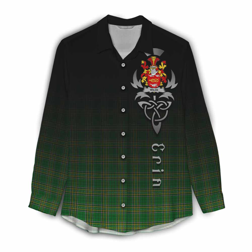 Tartan Vibes Clothing Wilde Irish Clan Women's Casual Shirt with Coat of Arms Erin Go Bragh Celtic Inspired