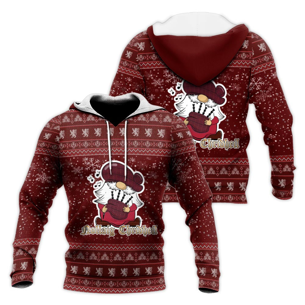 Williams of Wales Clan Christmas Knitted Hoodie with Funny Gnome Playing Bagpipes Red - Tartanvibesclothing
