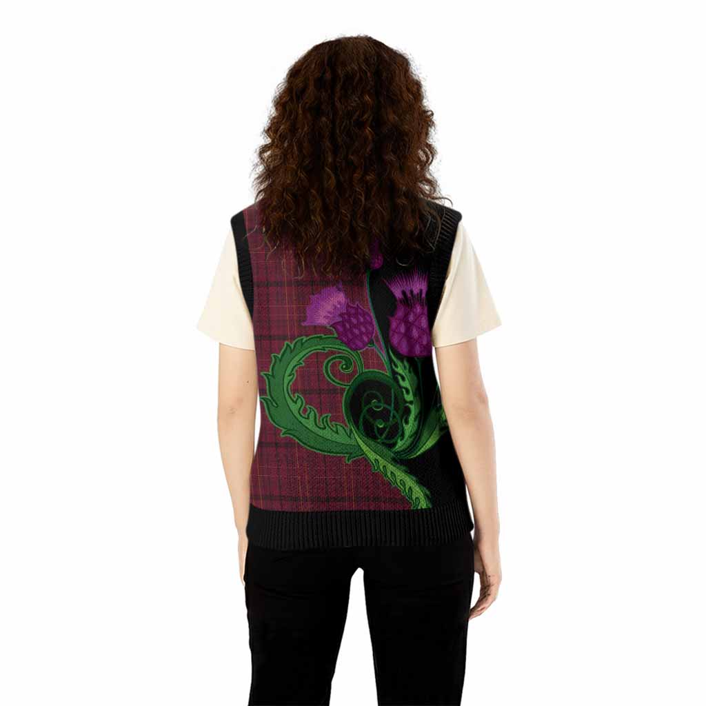 Williams of Wales Tartan Knitted V-Neck Vest Traditional Scottish Thistle