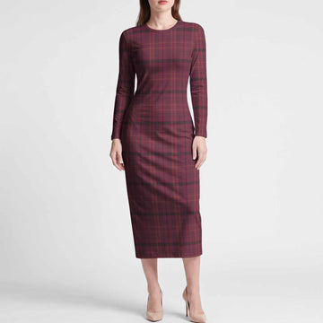 Williams of Wales Tartan Long Sleeve Bodycon Midi Dress