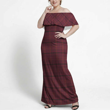 Williams of Wales Tartan Off Shoulder Ruffle Maxi Dress
