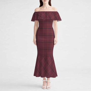 Williams of Wales Tartan Off Shoulder Ruffle Mermaid Maxi Dress