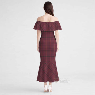 Williams of Wales Tartan Off Shoulder Ruffle Mermaid Maxi Dress