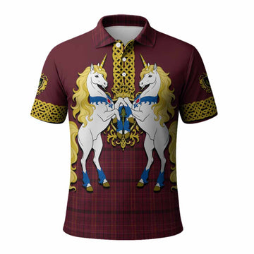 Williams of Wales Tartan Polo Shirt Unicorn Celtic Knot And Thistle Emblem