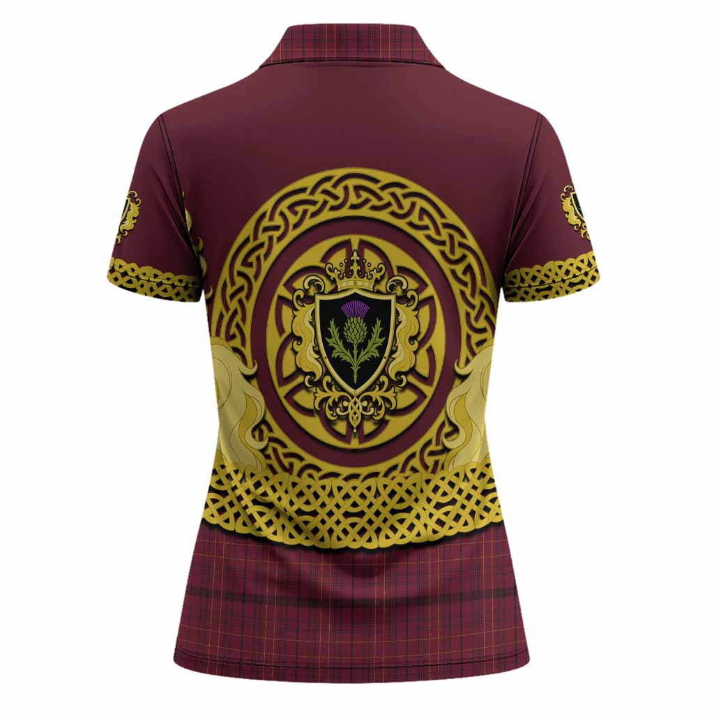 Williams of Wales Tartan Women Polo Shirt Unicorn Celtic Knot And Thistle Emblem