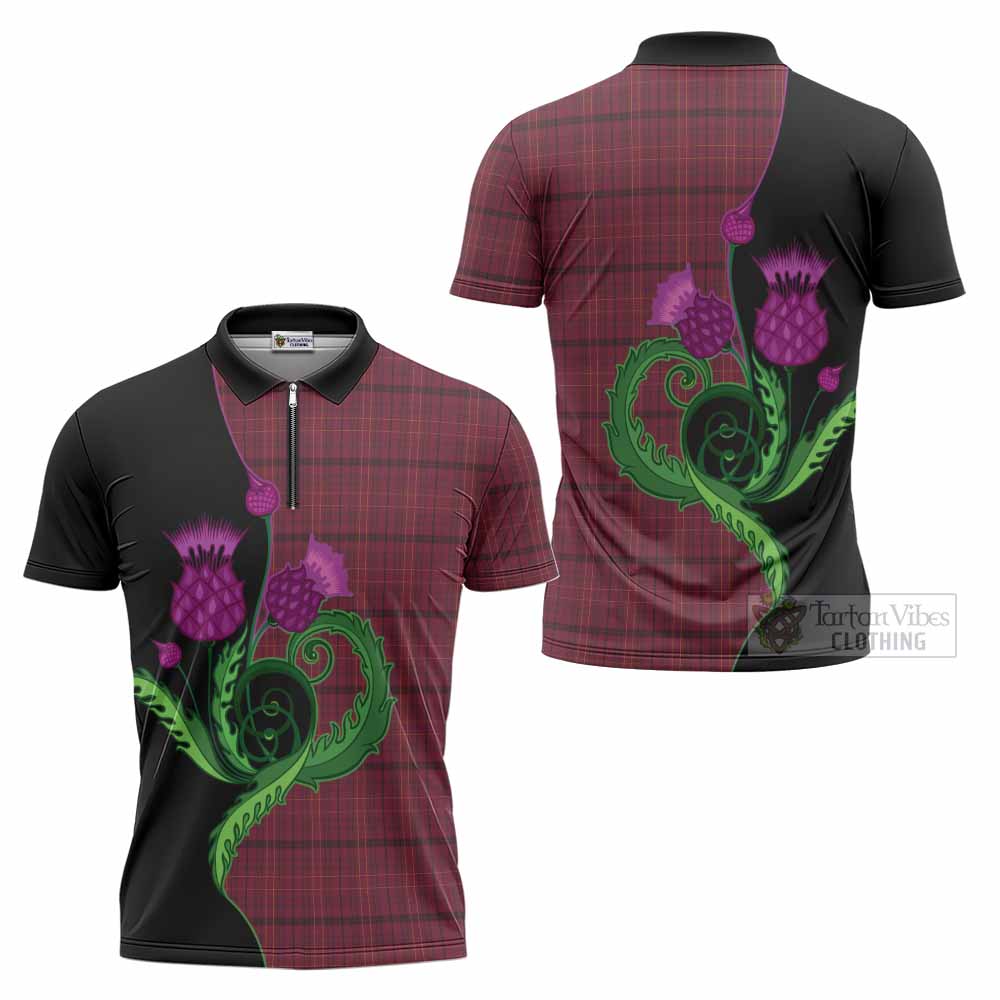Williams of Wales Tartan Zipper Polo Shirt Traditional Scottish Thistle