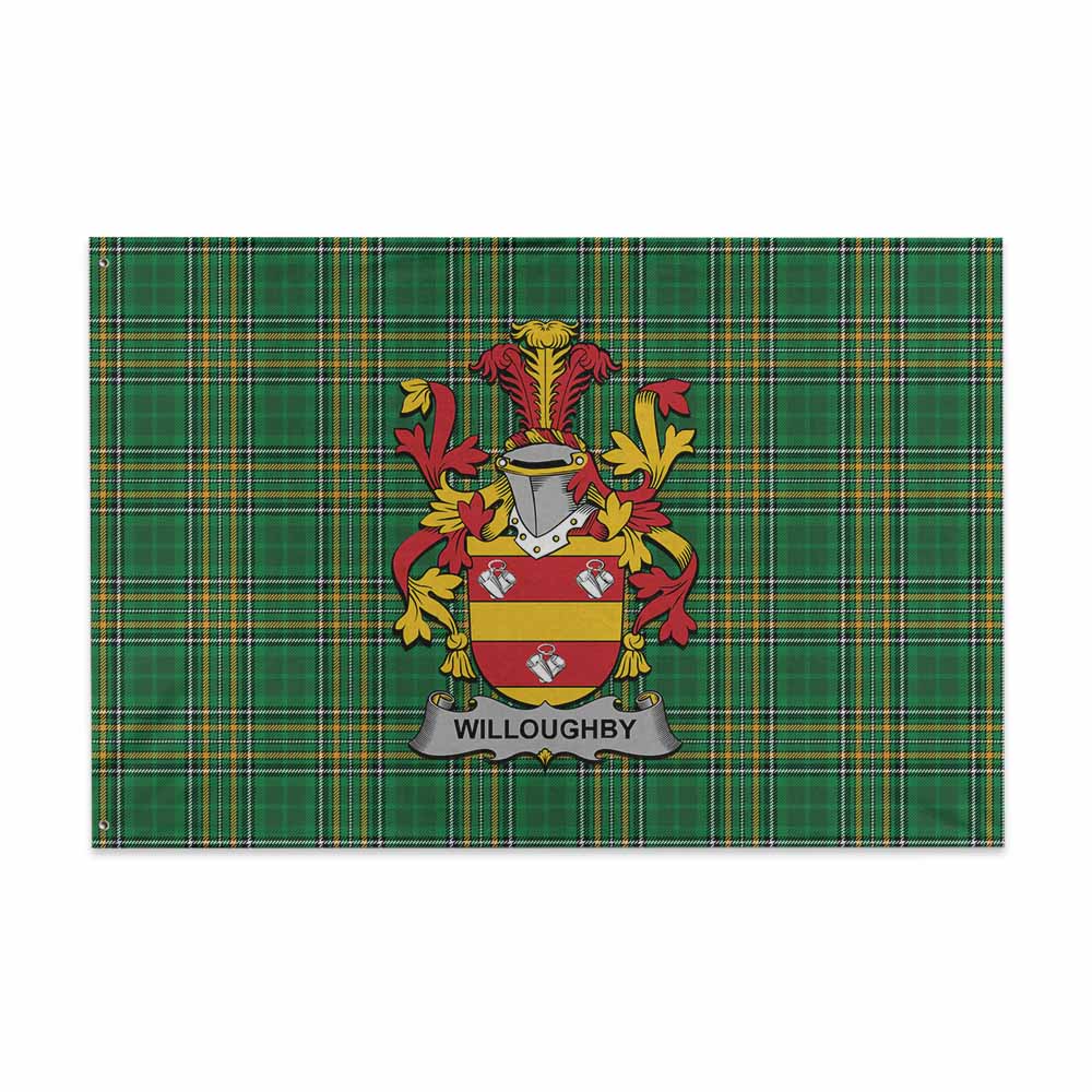 Tartan Vibes Clothing Willoughby Irish Clan Tartan House Flag with Coat of Arms