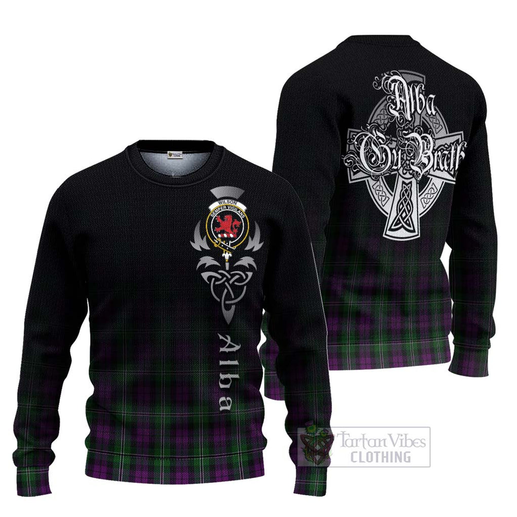 Tartan Vibes Clothing Wilson Tartan Knitted Sweater Featuring Alba Gu Brath Family Crest Celtic Inspired