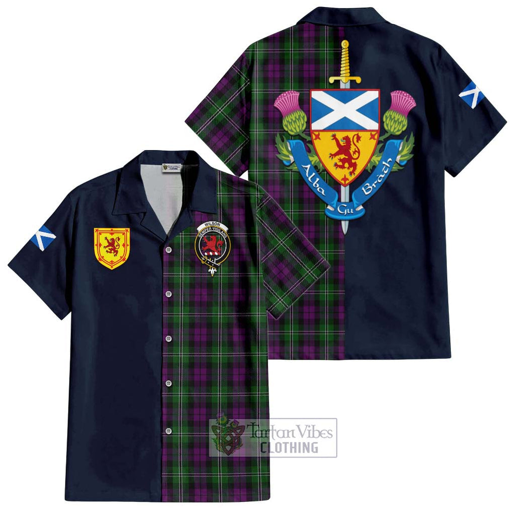 Tartan Vibes Clothing Wilson Tartan Short Sleeve Button Shirt with Scottish Lion Royal Arm Half Style