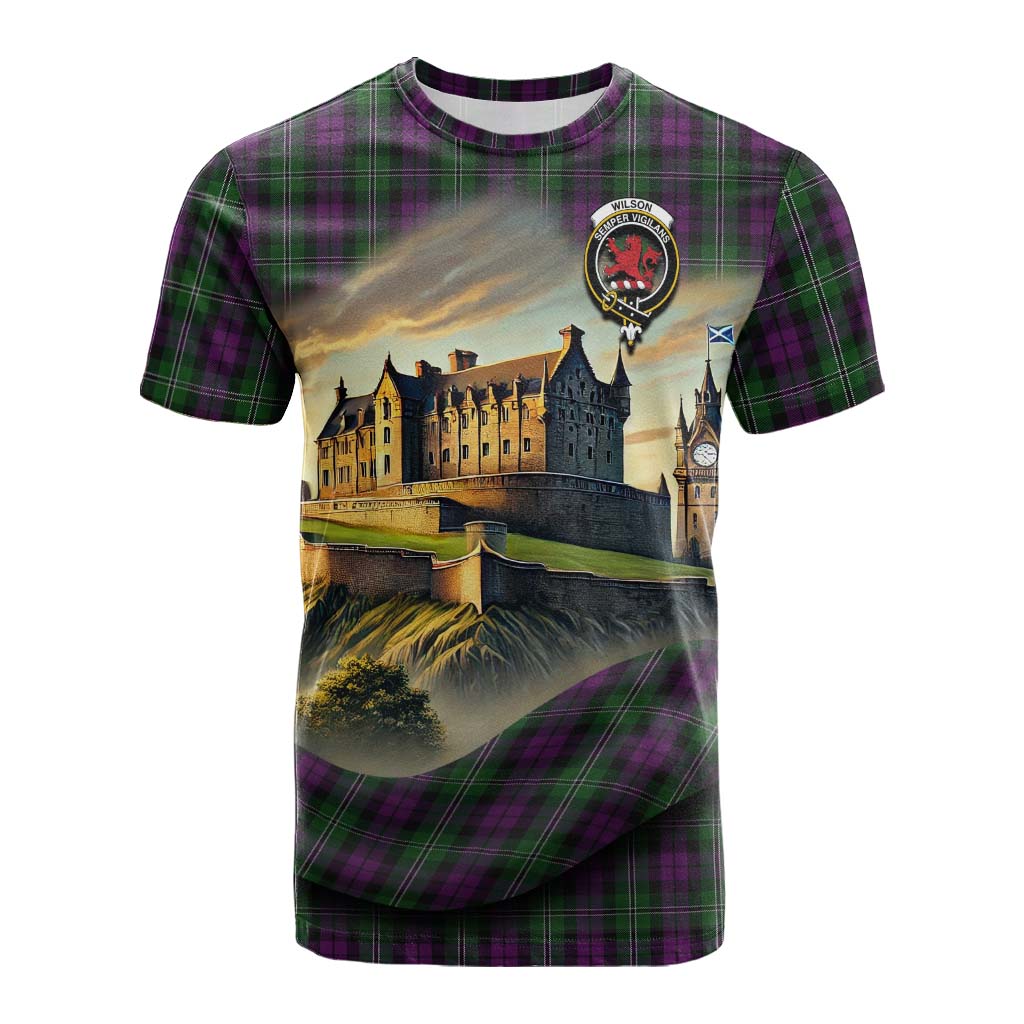 Tartan Vibes Clothing Wilson Tartan Family Crest Cotton T-shirt with Scottish Ancient Castle Style