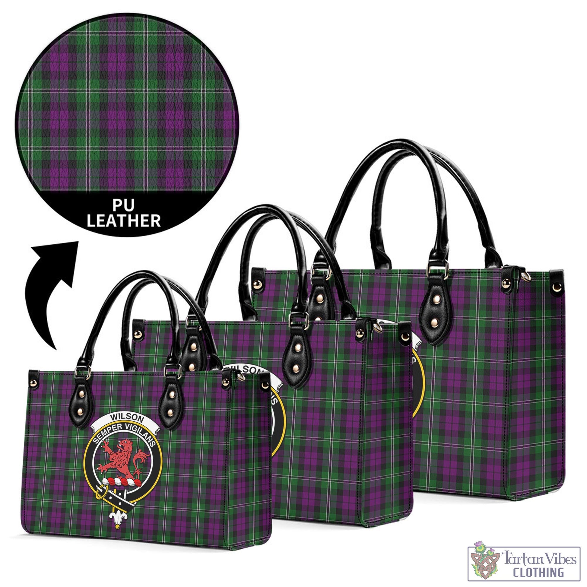 Tartan Vibes Clothing Wilson Tartan Luxury Leather Handbags with Family Crest