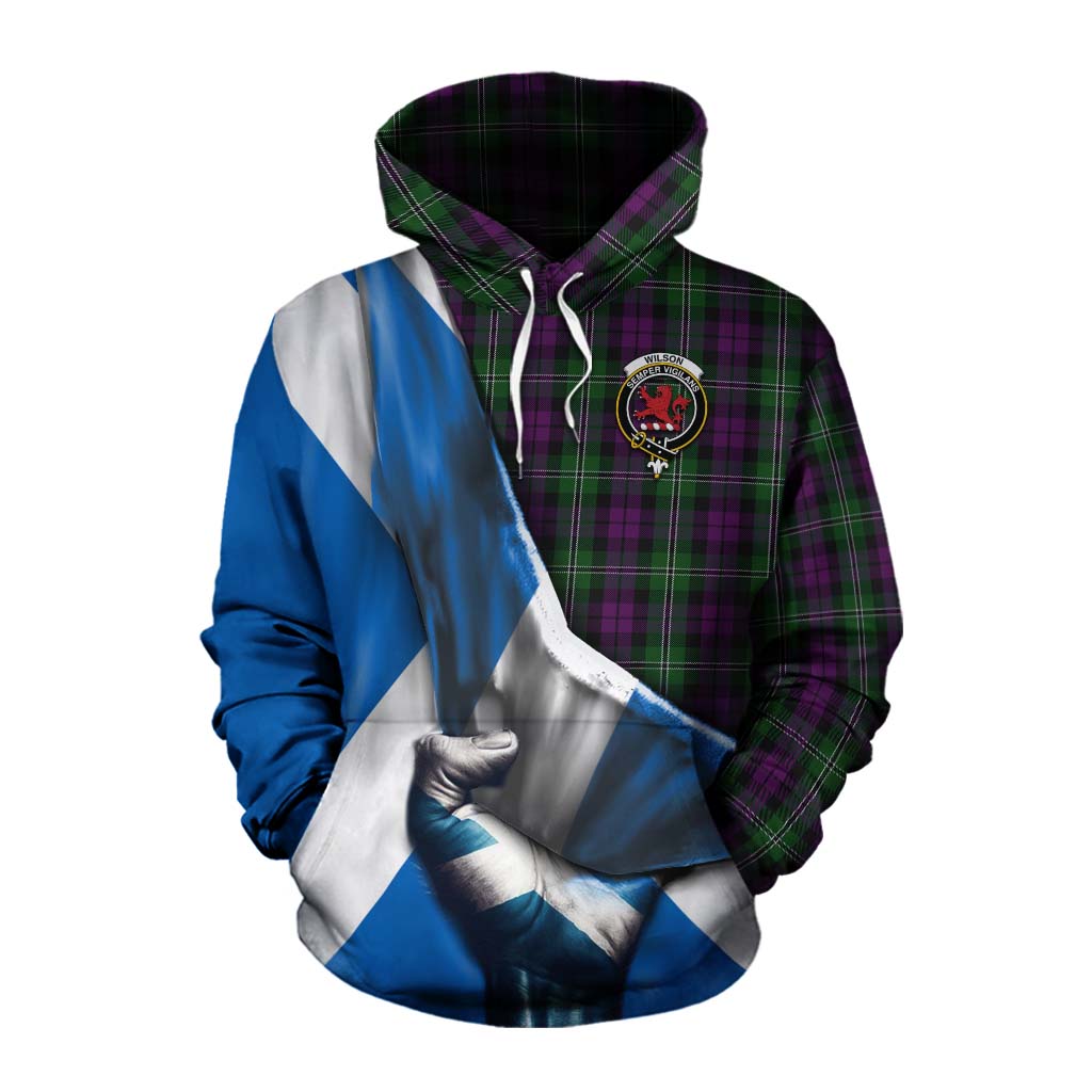 Tartan Vibes Clothing Wilson Tartan Cotton Hoodie with Family Crest Scotland Patriotic Style