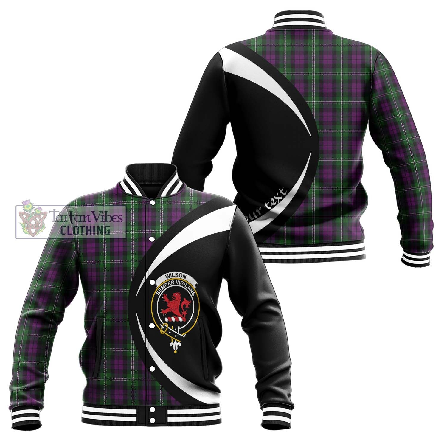 Wilson Tartan Baseball Jacket with Family Crest Circle Style Unisex - Tartan Vibes Clothing