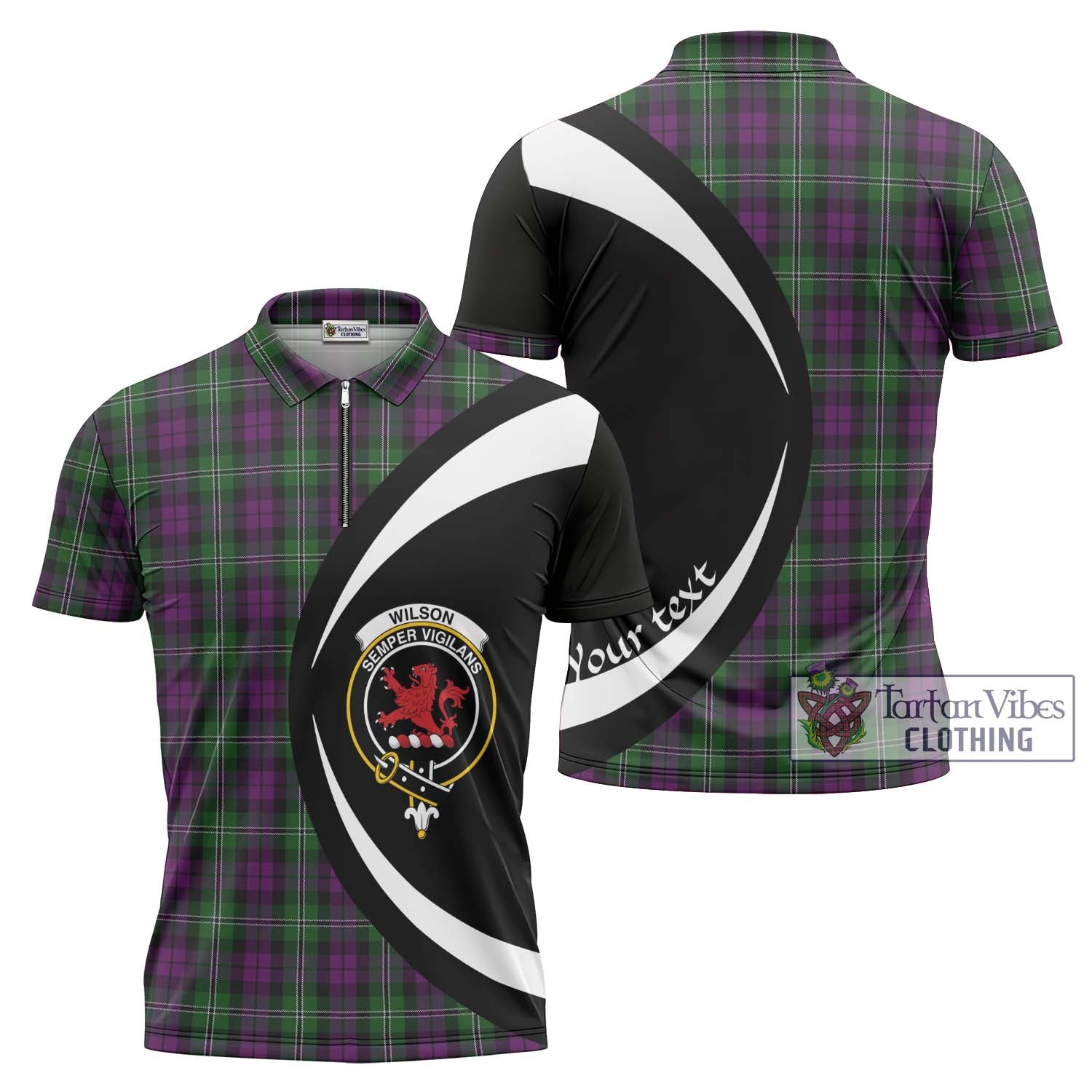 Wilson Tartan Zipper Polo Shirt with Family Crest Circle Style Unisex - Tartan Vibes Clothing