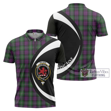 Wilson Tartan Zipper Polo Shirt with Family Crest Circle Style Unisex - Tartan Vibes Clothing