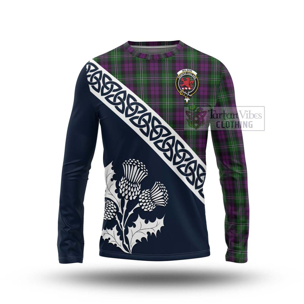 Tartan Vibes Clothing Wilson Tartan Long Sleeve T-Shirt Featuring Thistle and Scotland Map