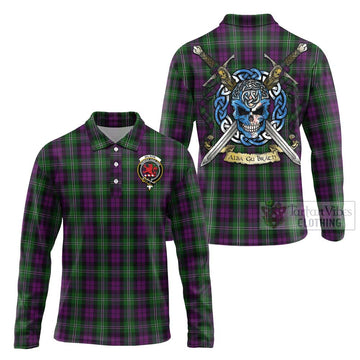 Tartan Vibes Clothing Wilson Tartan Long Sleeve Polo Shirt with Family Crest Celtic Skull Style