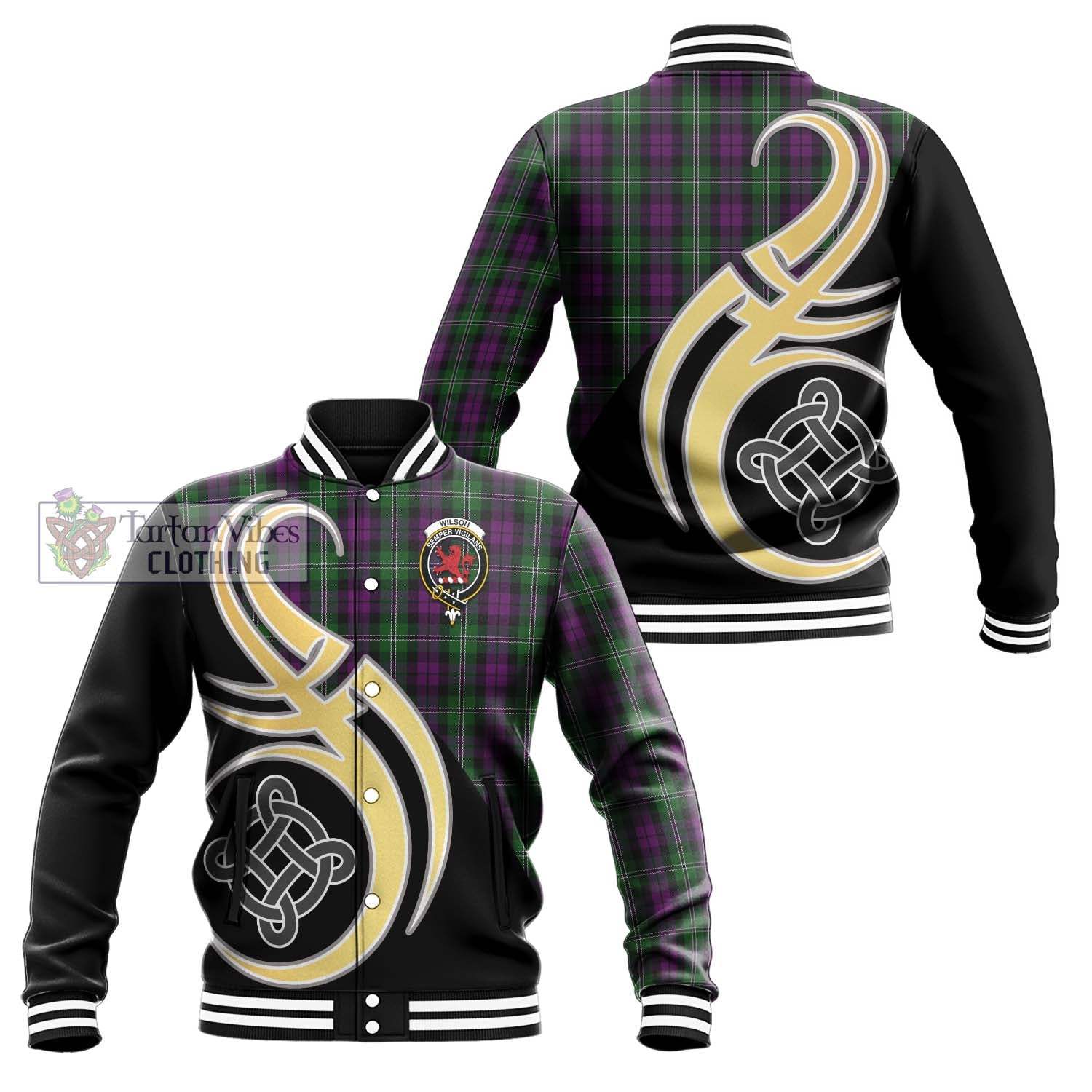 Wilson Tartan Baseball Jacket with Family Crest and Celtic Symbol Style Unisex - Tartan Vibes Clothing