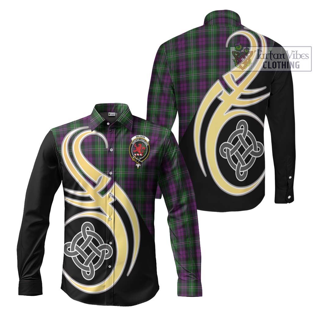 Wilson Tartan Long Sleeve Button Shirt with Family Crest and Celtic Symbol Style Men's Shirt S - Tartan Vibes Clothing