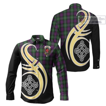 Wilson Tartan Long Sleeve Button Shirt with Family Crest and Celtic Symbol Style Men's Shirt S - Tartan Vibes Clothing