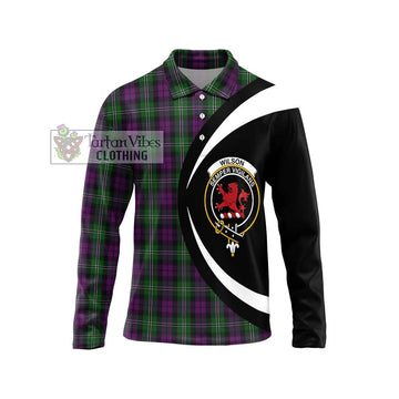 Wilson Tartan Long Sleeve Polo Shirt with Family Crest Circle Style Unisex - Tartan Vibes Clothing