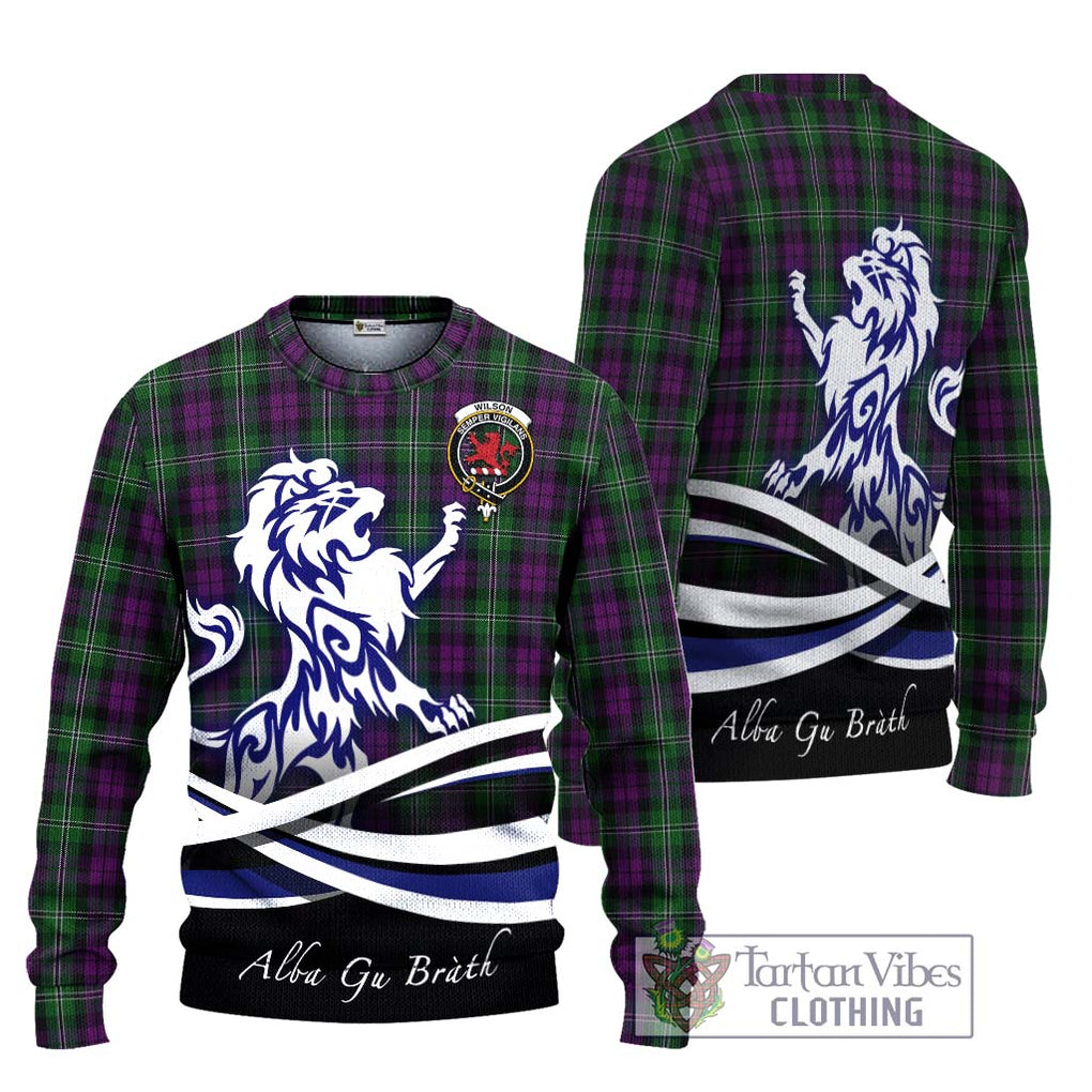 Wilson Tartan Knitted Sweater with Alba Gu Brath Regal Lion Emblem Unisex - Tartanvibesclothing Shop