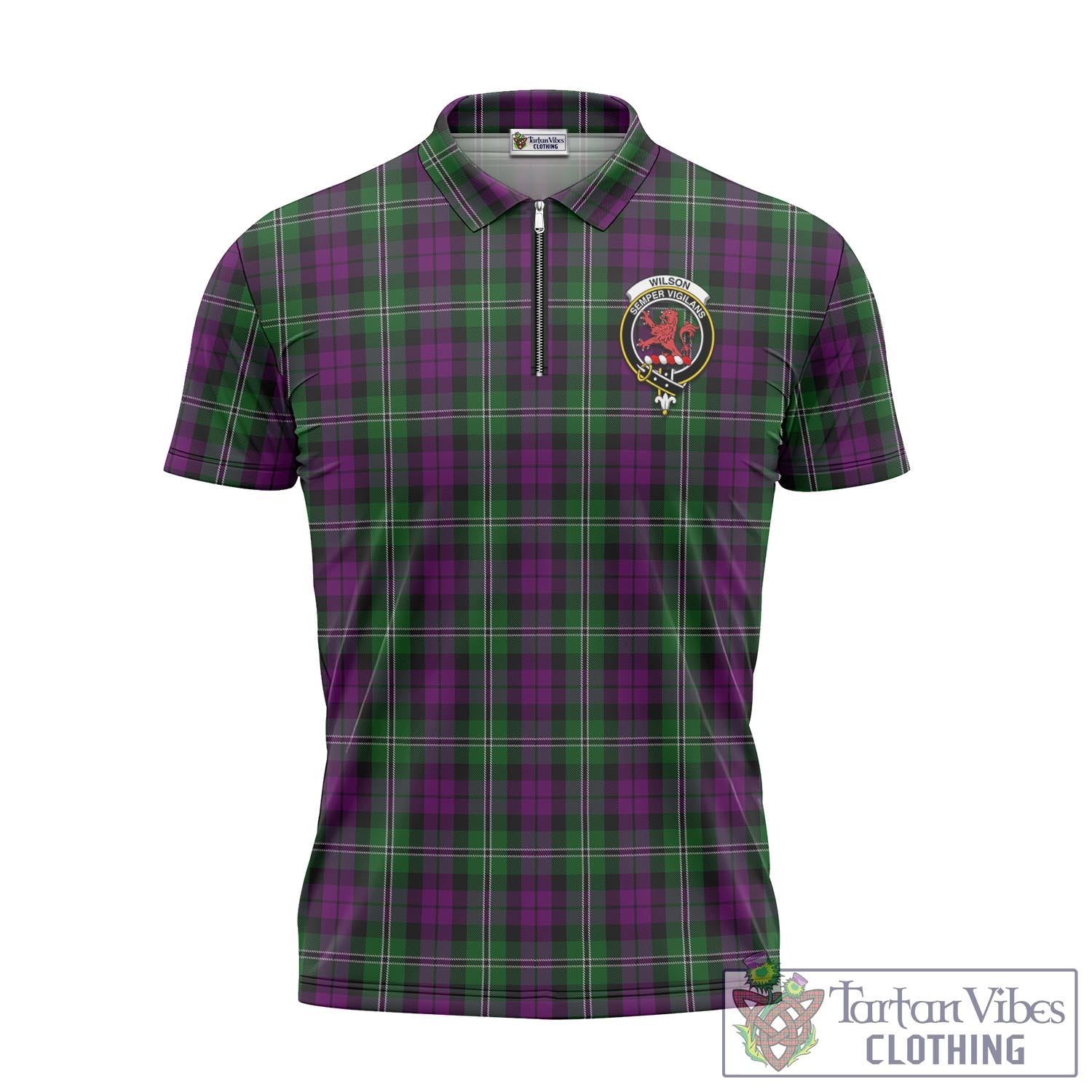 Tartan Vibes Clothing Wilson Tartan Zipper Polo Shirt with Family Crest