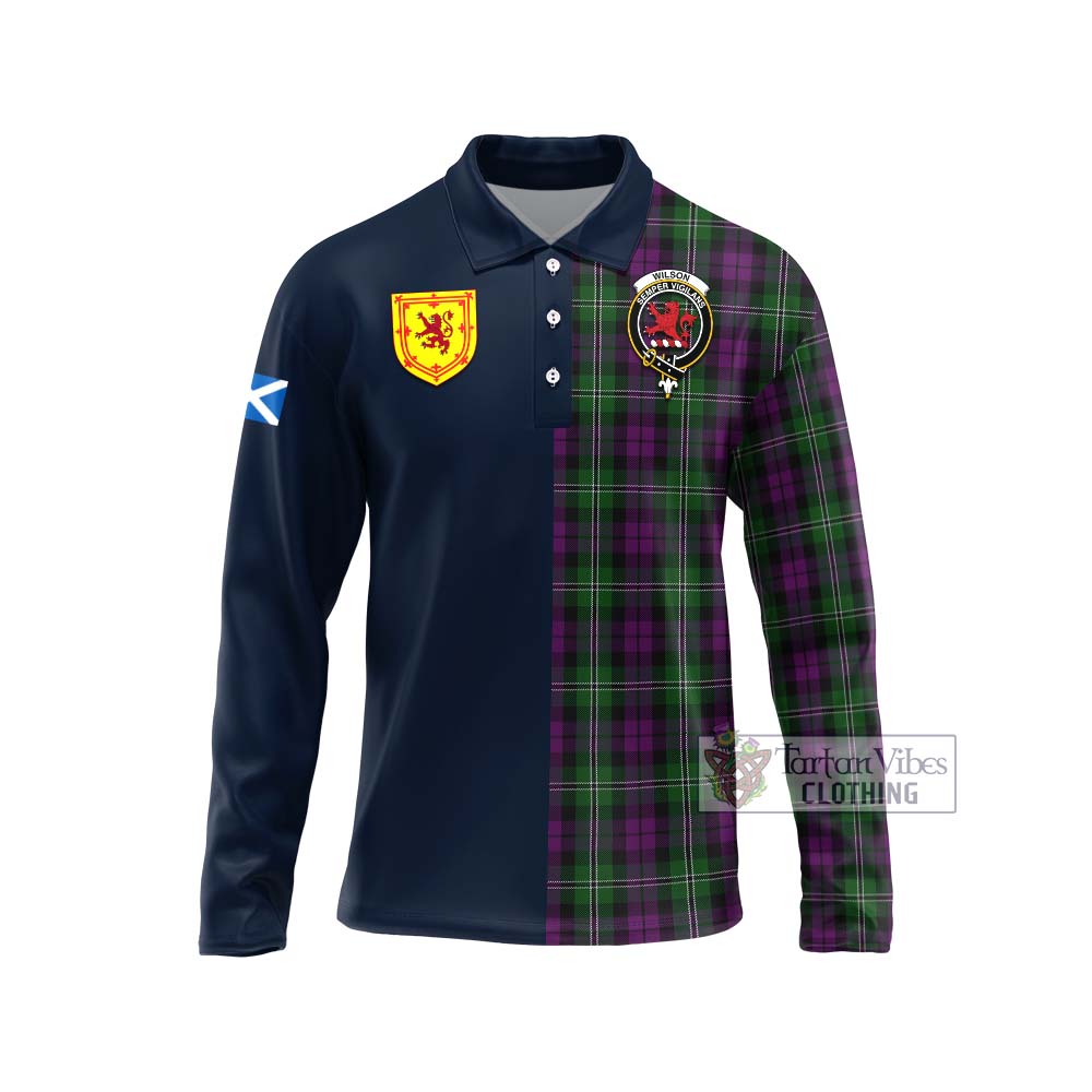 Tartan Vibes Clothing Wilson Tartan Long Sleeve Polo Shirt with Scottish Lion Royal Arm Half Style