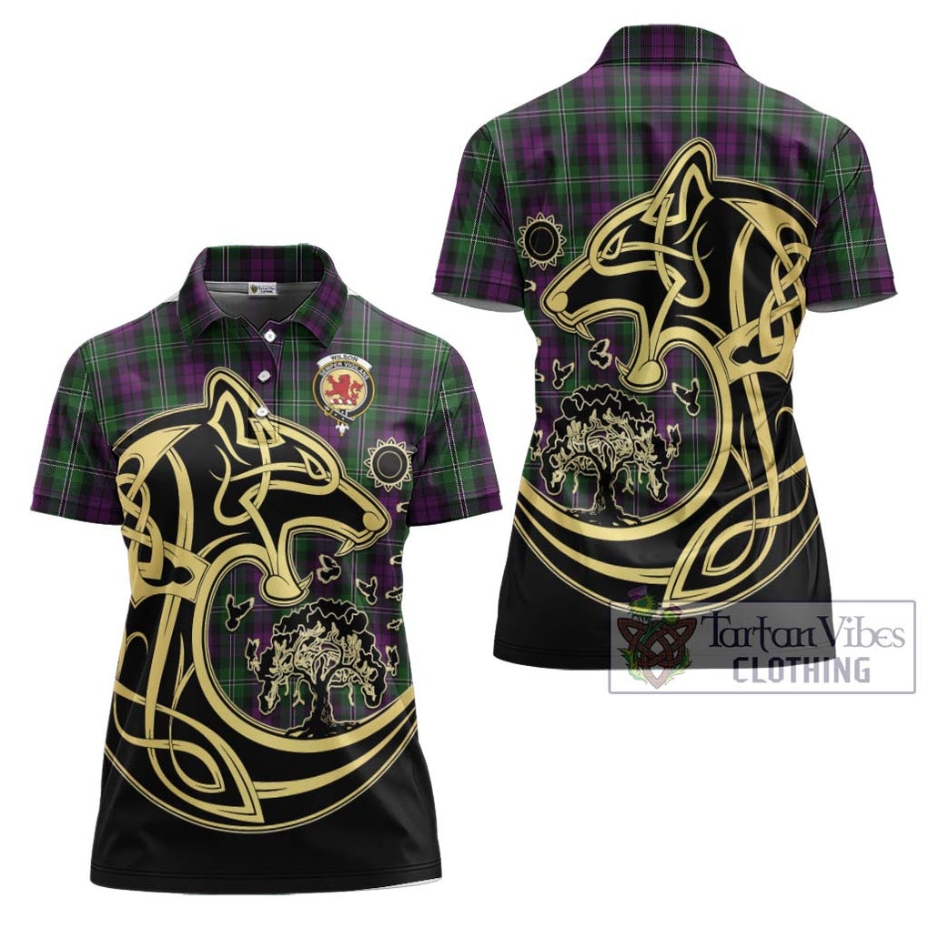 Wilson Tartan Women's Polo Shirt with Family Crest Celtic Wolf Style Women - Tartanvibesclothing Shop