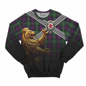 Tartan Vibes Clothing Wilson Crest Tartan Sweatshirt with Golden Lion Emblem Celtic Style