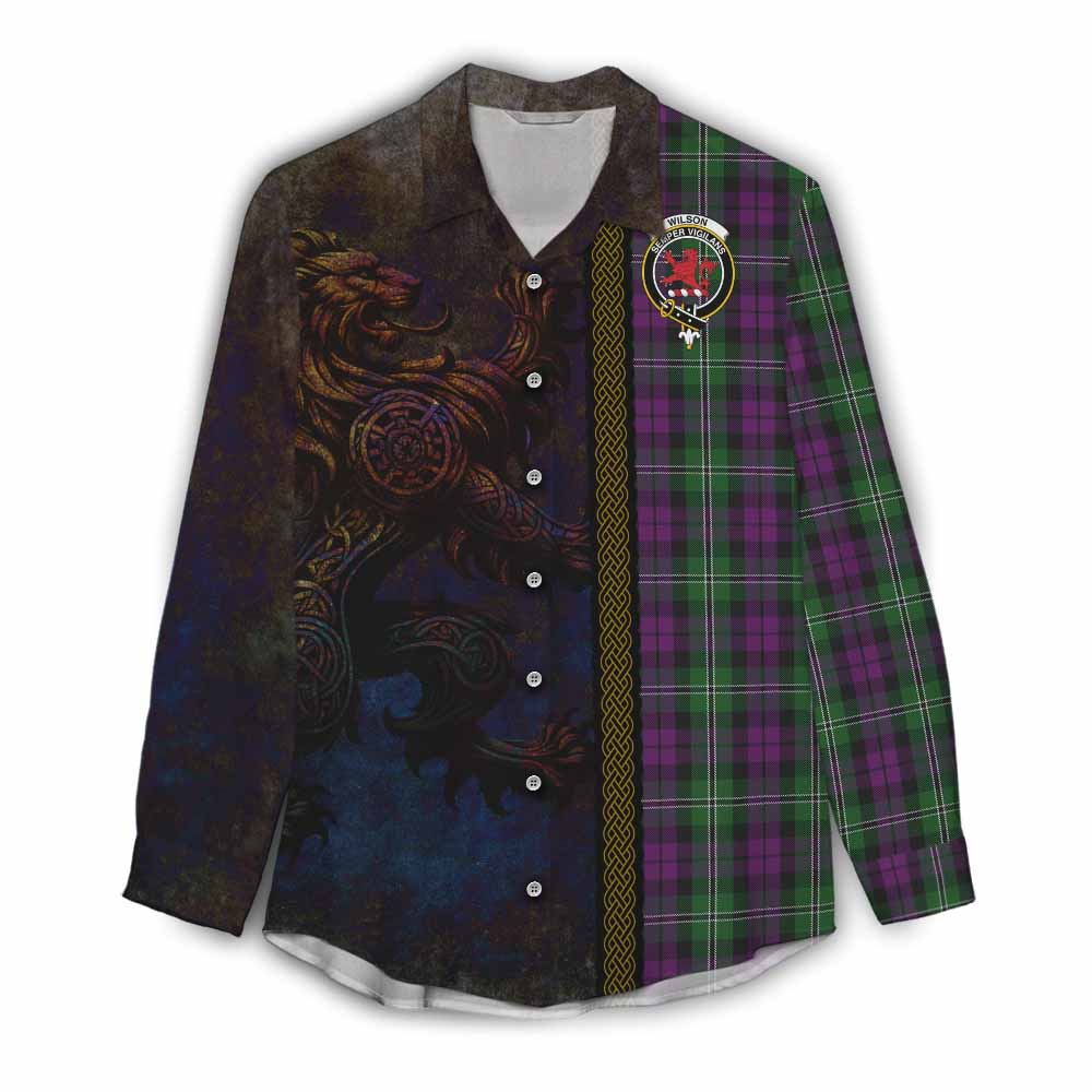 Tartan Vibes Clothing Wilson Tartan Family Crest Women's Casual Shirt Alba Gu Brath Be Brave Lion Ancient Style