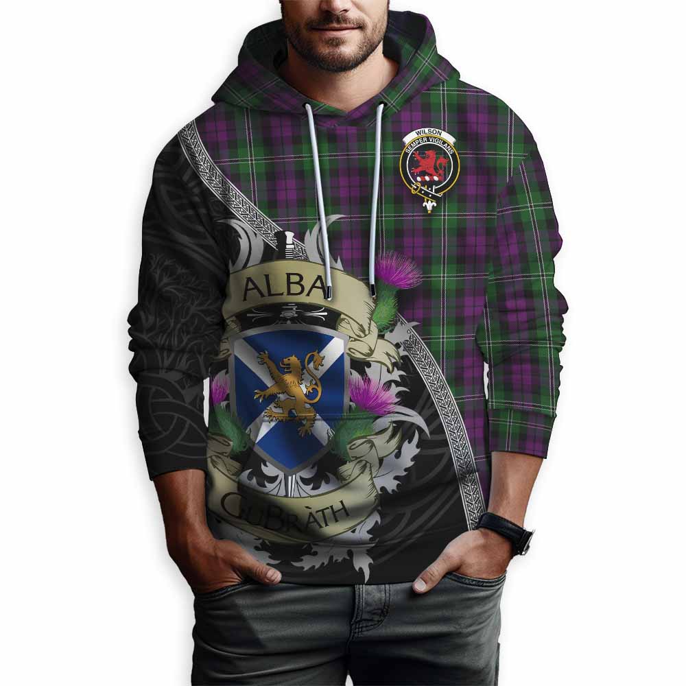 Tartan Vibes Clothing Wilson Tartan Family Crest Hoodie Lion Rampant Royal Thistle Shield Celtic Inspired