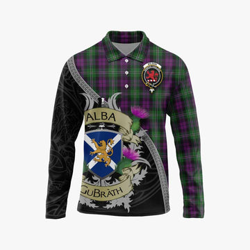 Tartan Vibes Clothing Wilson Tartan Family Crest Long Sleeve Polo Shirt Lion Rampant Royal Thistle Shield Celtic Inspired