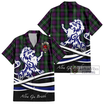 Wilson Tartan Short Sleeve Button Shirt with Alba Gu Brath Regal Lion Emblem Kid - Tartanvibesclothing Shop