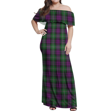 Wilson Tartan Off Shoulder Long Dress Women's Dress - Tartanvibesclothing
