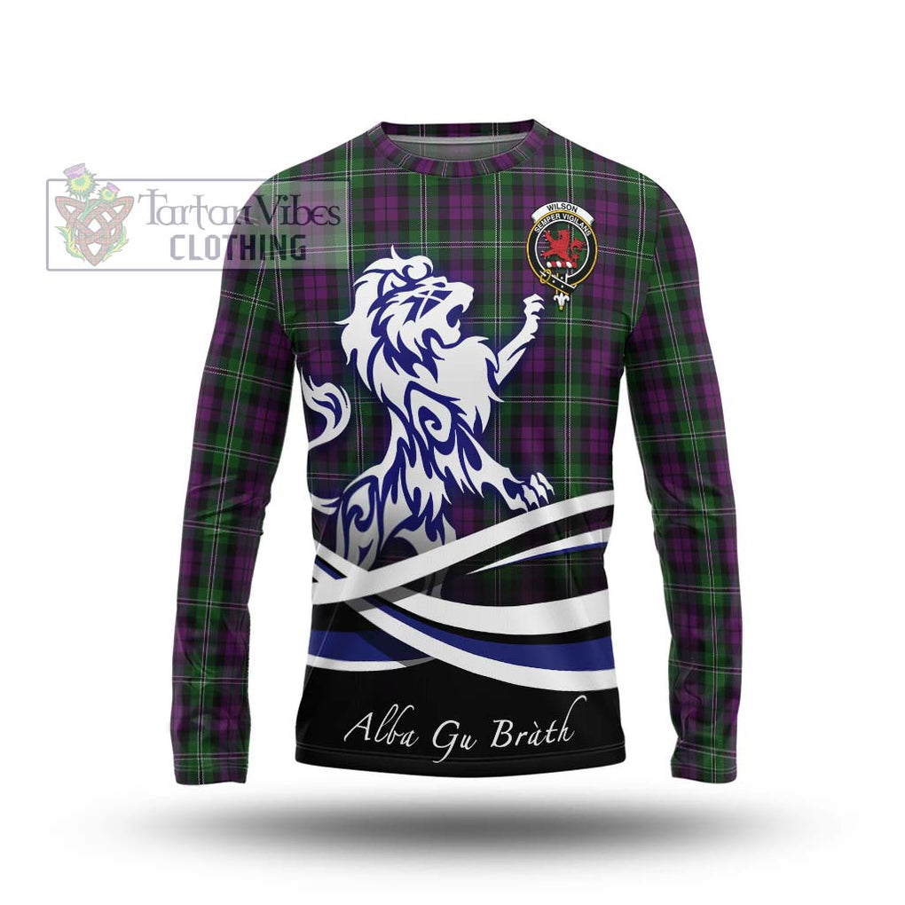Wilson Tartan Long Sleeve T-Shirt with Alba Gu Brath Regal Lion Emblem Unisex - Tartanvibesclothing Shop