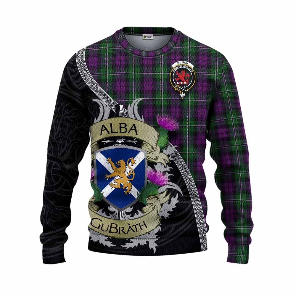 Tartan Vibes Clothing Wilson Tartan Family Crest Knitted Sweater Lion Rampant Royal Thistle Shield Celtic Inspired