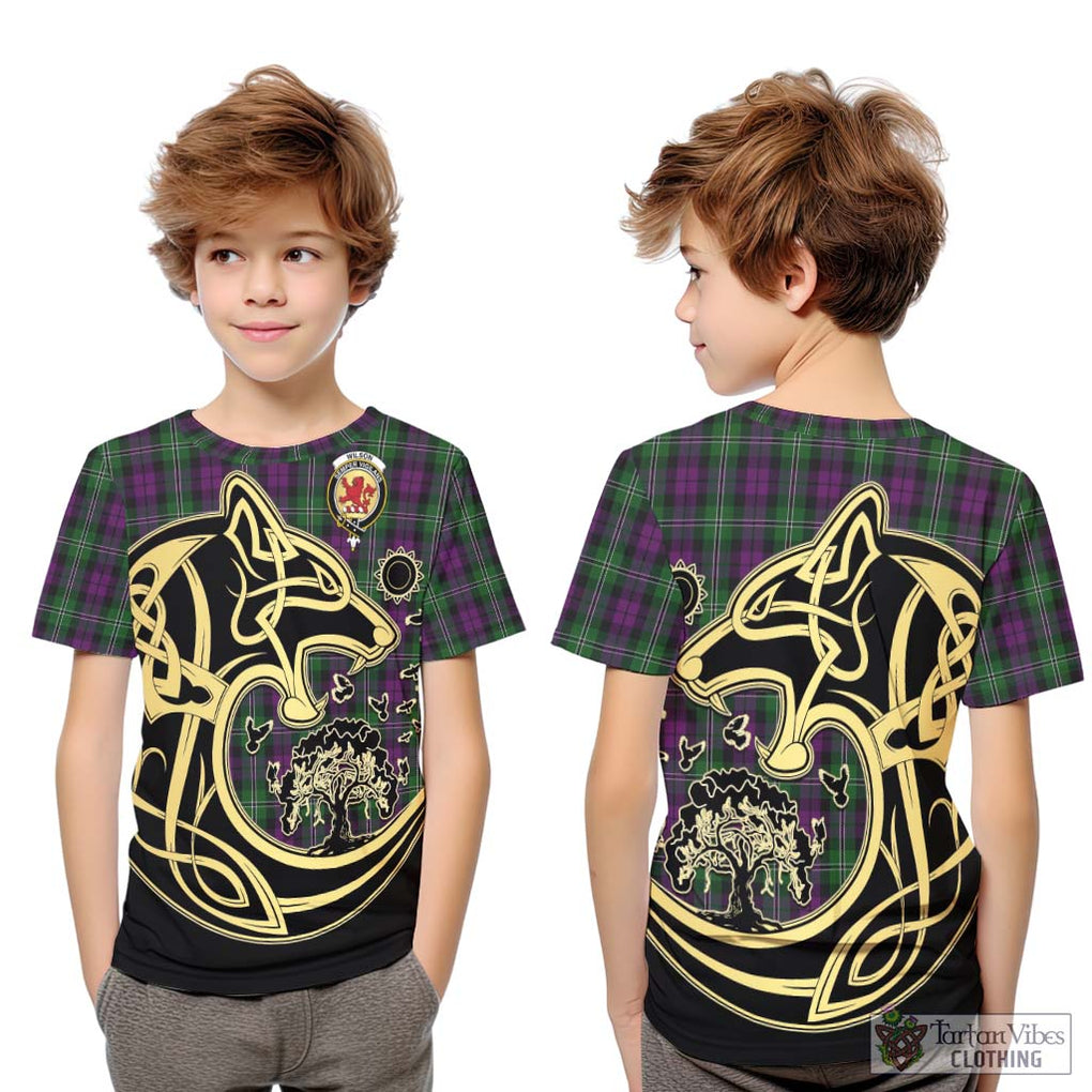 Wilson Tartan Kid T-Shirt with Family Crest Celtic Wolf Style Youth XL Size14 - Tartan Vibes Clothing