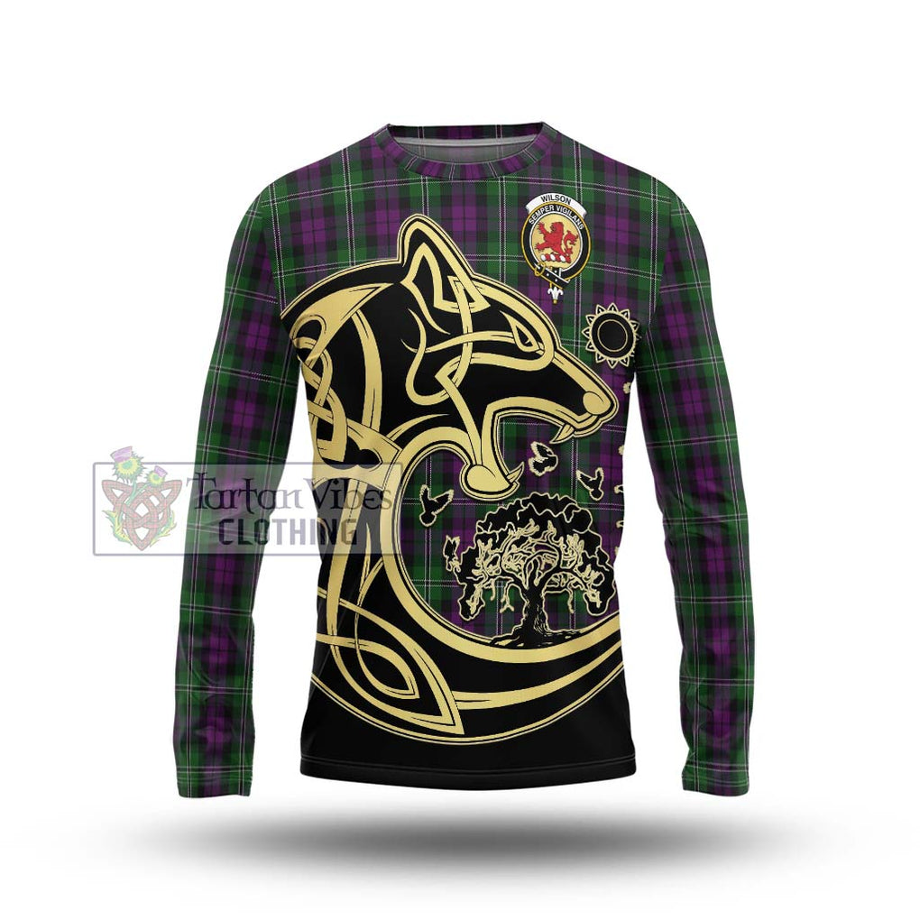 Wilson Tartan Long Sleeve T-Shirt with Family Crest Celtic Wolf Style Unisex - Tartan Vibes Clothing