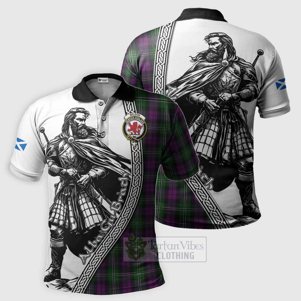 Tartan Vibes Clothing Wilson Tartan Clan Crest Polo Shirt with Highlander Warrior Celtic Style