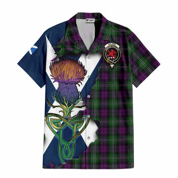 Tartan Vibes Clothing Wilson Tartan Family Crest Short Sleeve Button Shirt Scottish Thistle Celtic Inspired