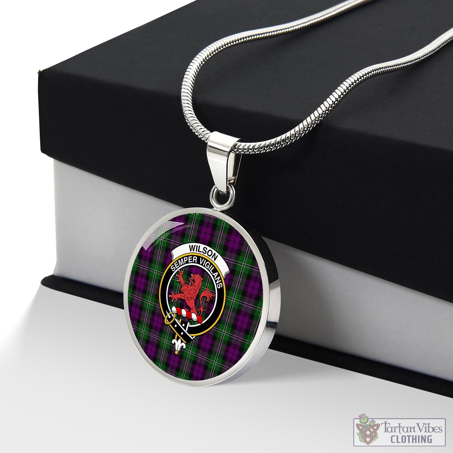 Tartan Vibes Clothing Wilson Tartan Circle Necklace with Family Crest