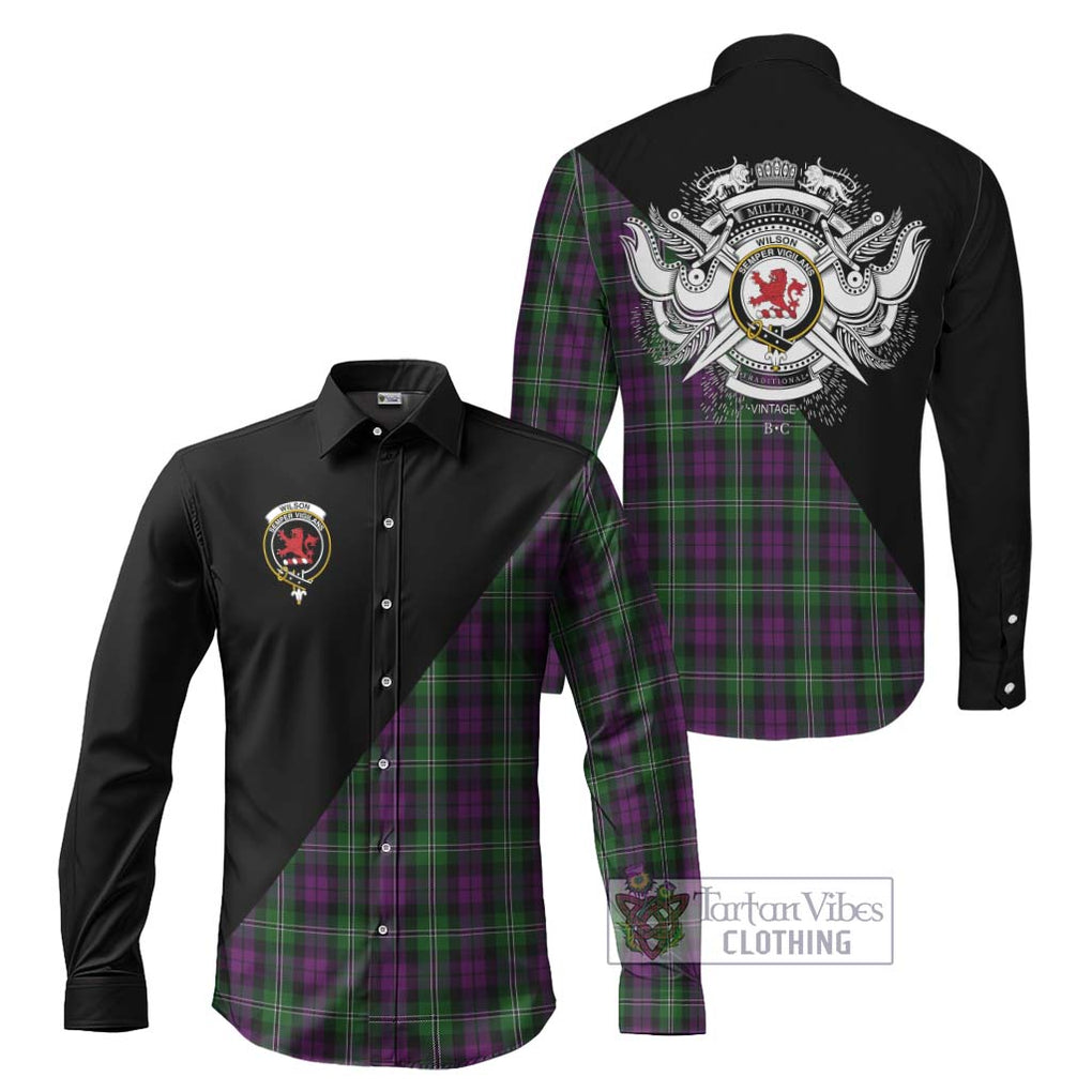Wilson Tartan Long Sleeve Button Shirt with Family Crest and Military Logo Style Men's Shirt S - Tartanvibesclothing Shop