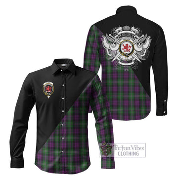 Wilson Tartan Long Sleeve Button Shirt with Family Crest and Military Logo Style Men's Shirt S - Tartanvibesclothing Shop