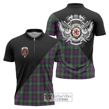 Wilson Tartan Zipper Polo Shirt with Family Crest and Military Logo Style Unisex - Tartanvibesclothing Shop