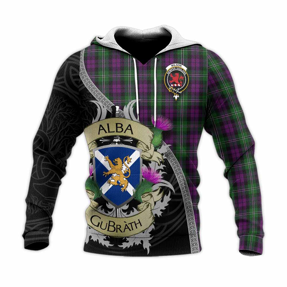 Tartan Vibes Clothing Wilson Tartan Family Crest Knitted Hoodie Lion Rampant Royal Thistle Shield Celtic Inspired