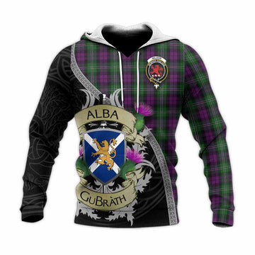 Tartan Vibes Clothing Wilson Tartan Family Crest Knitted Hoodie Lion Rampant Royal Thistle Shield Celtic Inspired