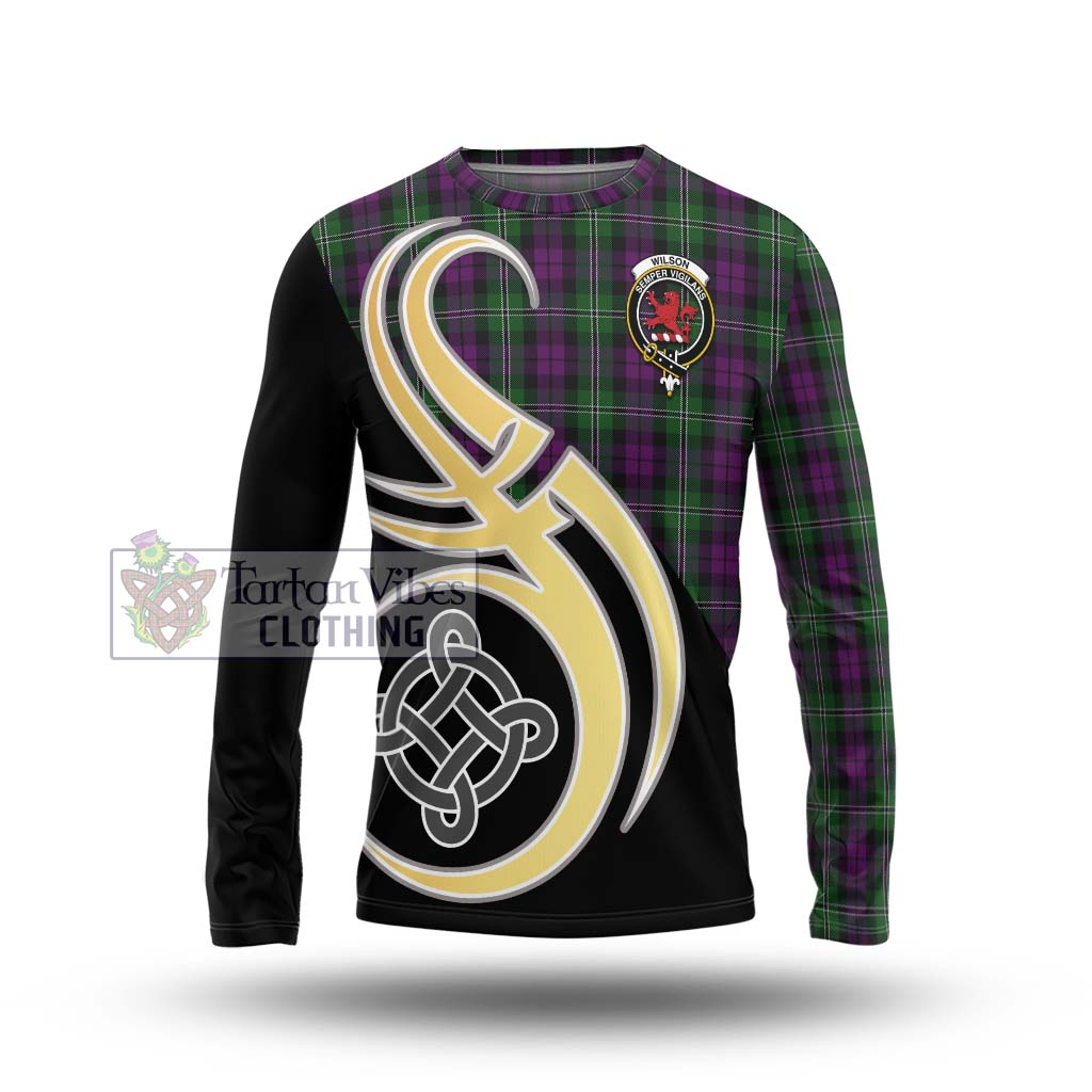 Wilson Tartan Long Sleeve T-Shirt with Family Crest and Celtic Symbol Style Unisex - Tartan Vibes Clothing