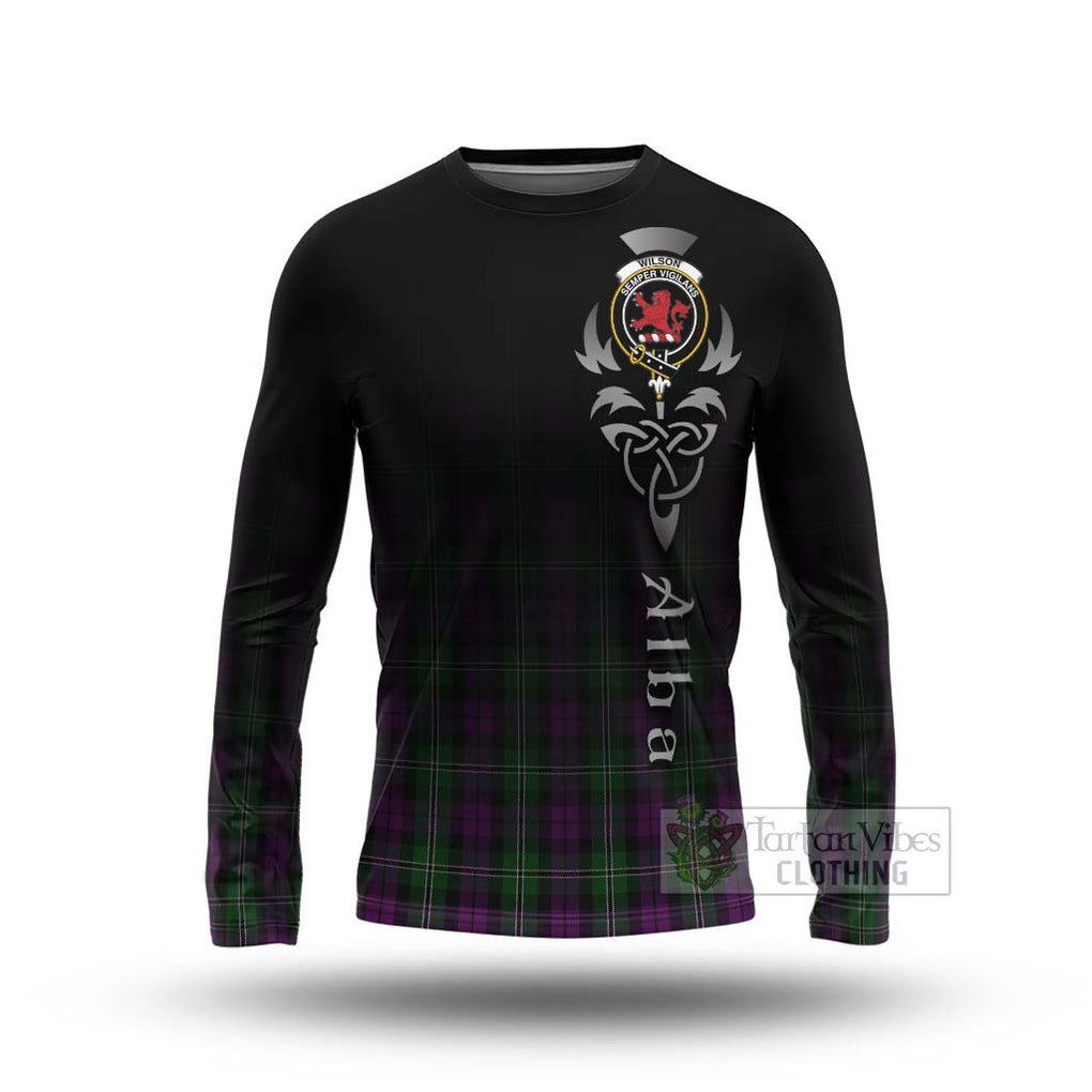 Tartan Vibes Clothing Wilson Tartan Long Sleeve T-Shirt Featuring Alba Gu Brath Family Crest Celtic Inspired